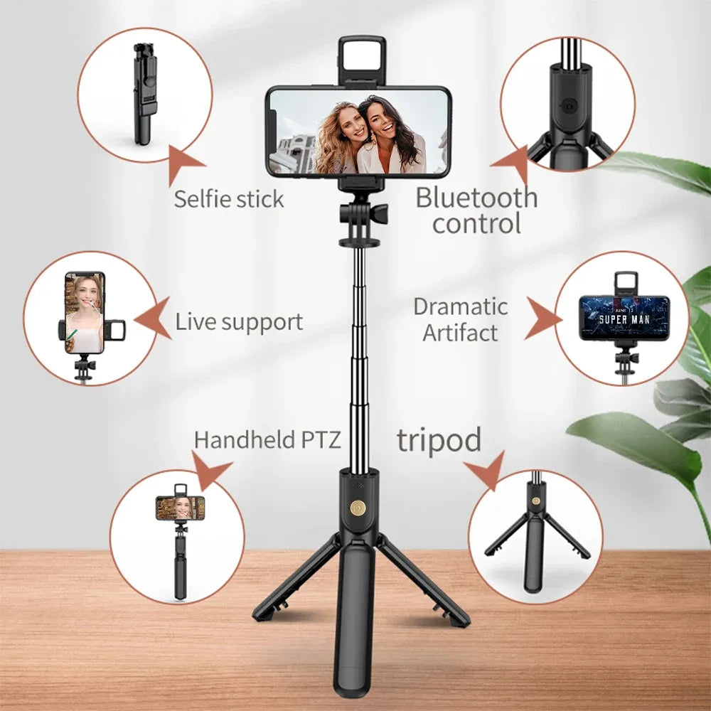 Bluetooth Wireless Selfie Stick Tripod Extendable With Flash Light-