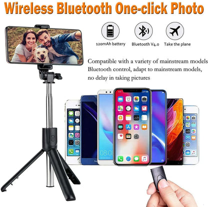 Bluetooth Wireless Selfie Stick Tripod Extendable With Flash Light-3 Feet