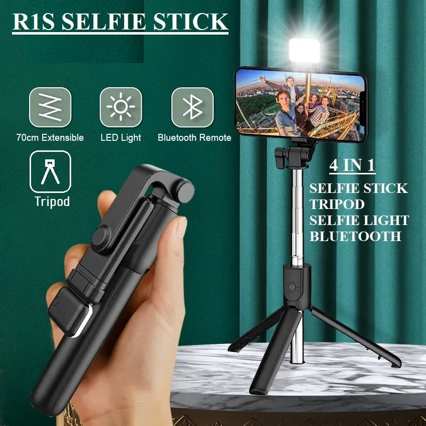 Bluetooth Wireless Selfie Stick Tripod Extendable With Flash Light-3 Feet