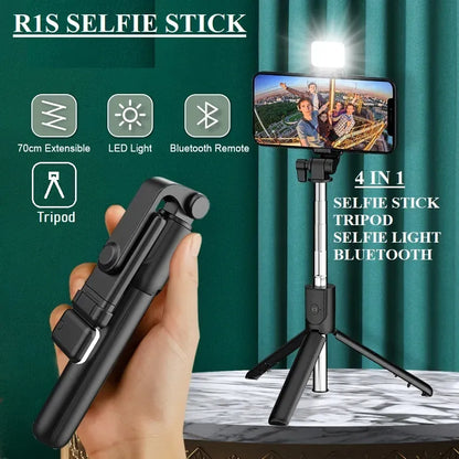 Bluetooth Wireless Selfie Stick Tripod Extendable With Flash Light-3 Feet